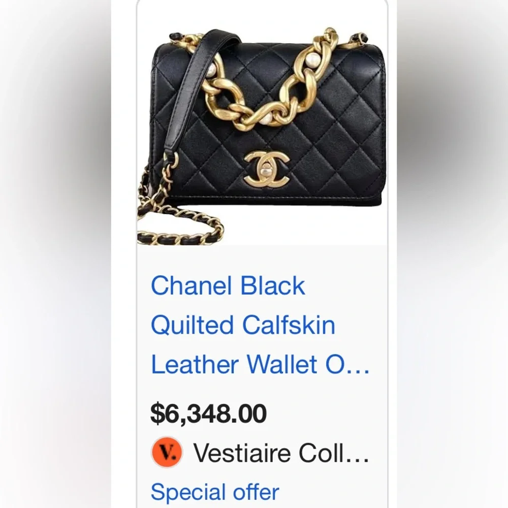 Chanel CC Quilted Lambskin Triple Pearl Chain Flap satchel blue Medium size - Picture 8 of 8